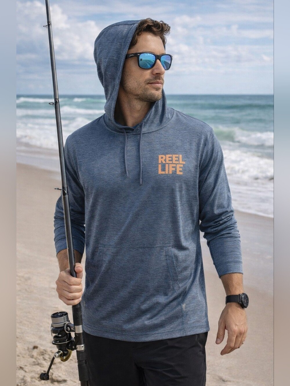 Reel Life Performance Hoodie • Men’s M (Size)• Fishing & Beach Sun Shirt